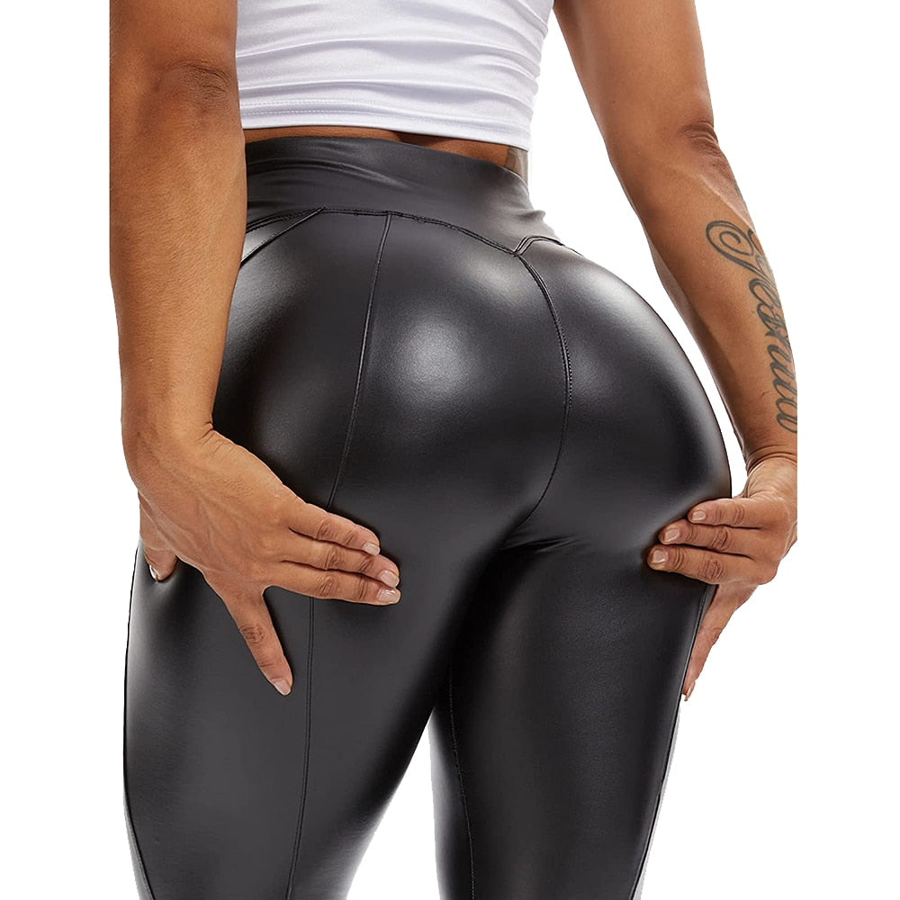 High Waist, Butt Push Up, Stretch Faux Leather Pant