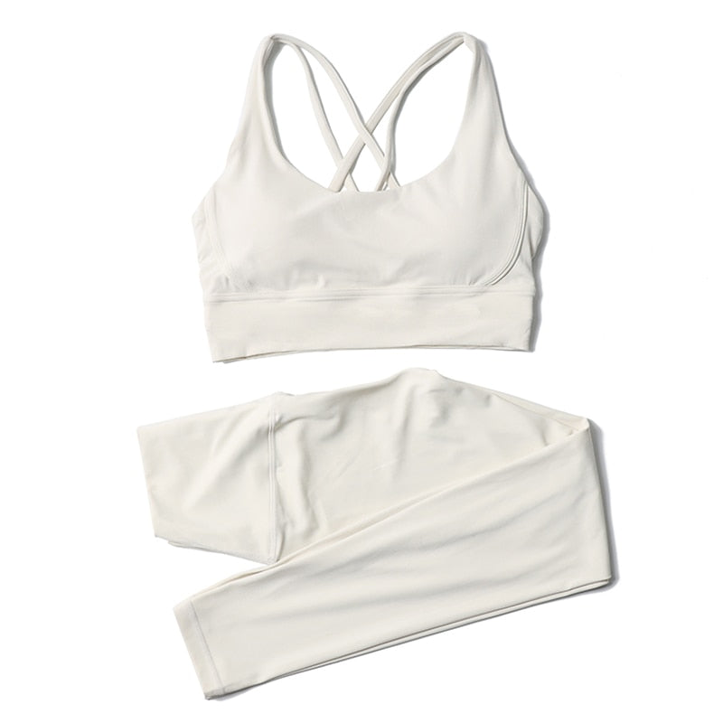 Women High Waisted 2 Piece Set Leggings And Sports Bra Top.
