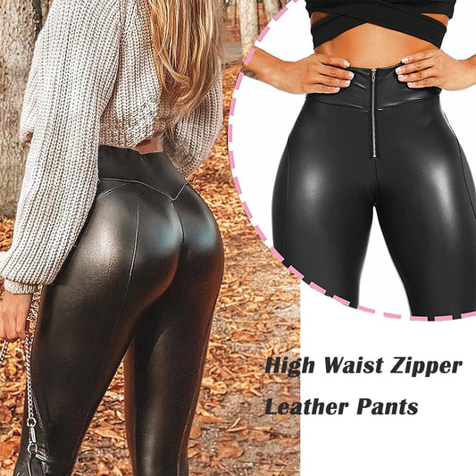 High Waist, Butt Push Up, Stretch Faux Leather Pant