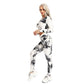 2 Pcs Abstract Print With High Waist Leggings And Long Sleeves Crop Top.