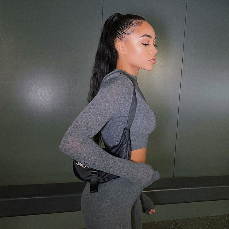 2 Pcs Women Bodycon Tracksuit.