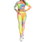 2 Pcs Abstract Print With High Waist Leggings And Long Sleeves Crop Top.