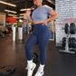 Women 3-Tiered, Tapered Waistband, High Waisted Amplify Seamless Scrunch Butt leggings.