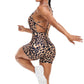 1 Piece Leopard Print Jumpsuit With Defined Buttocks, Backless With Criss Cross Spaghetti Straps