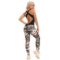 Seamless, Diamond Shape And Criss Cross Backless Leopard Print Sport Suit Set.