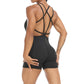 1 Piece Leopard Print Jumpsuit With Defined Buttocks, Backless With Criss Cross Spaghetti Straps