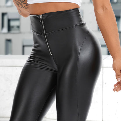 High Waist, Butt Push Up, Stretch Faux Leather Pant